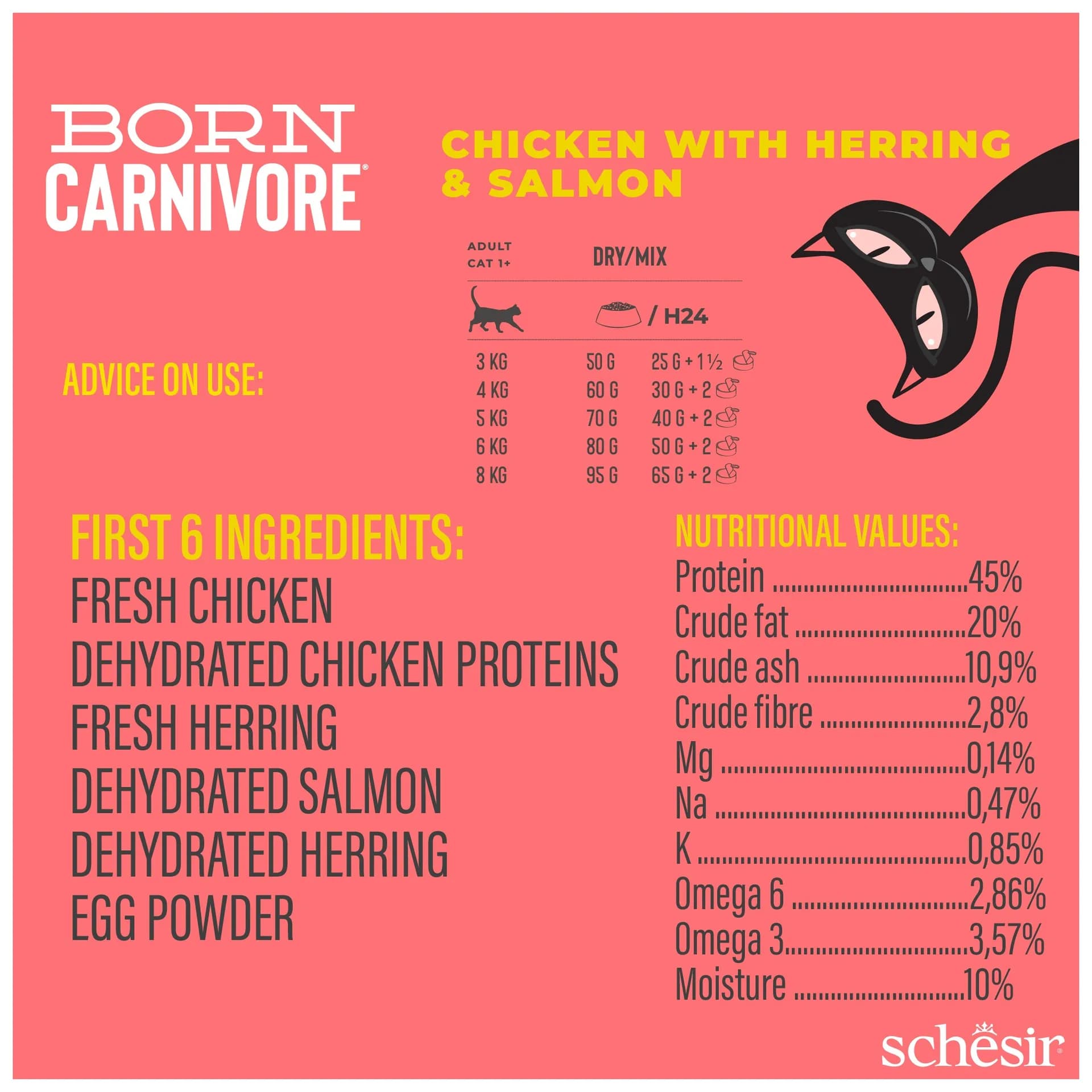 Schesir Born Carnivore karma sucha dla kotów o smaku kurczak i śledź – 255 g