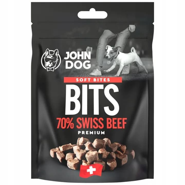 John Dog Smakołyki Soft Bites Chapsy przysmak dla dorosłych psów wołowina szwajcarska 70%/Bits 70% Beef 100 g