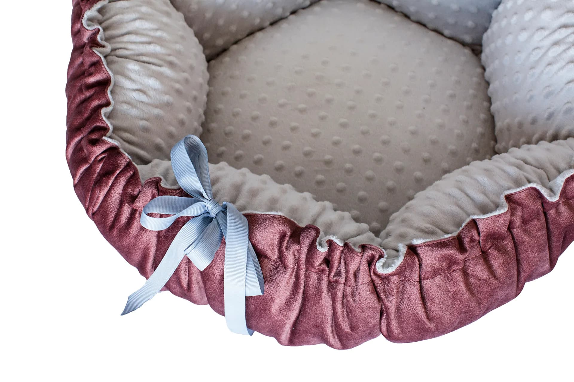 Lauren Design Legowisko dla kota i psa Daisy Velvet – szary velvet + róż minky / ⌀ 80