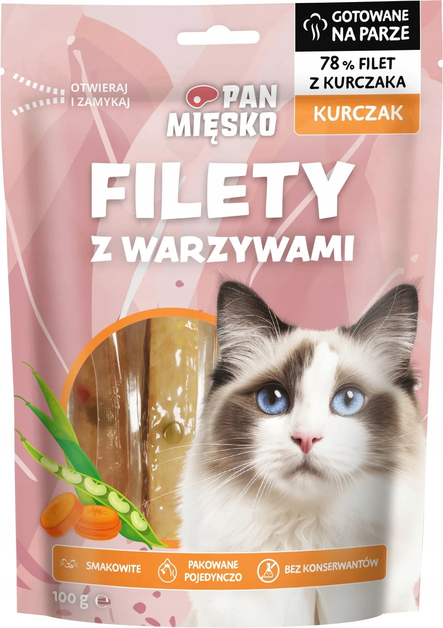 Pan Mięsko Przysmak dla kota Filety Kurczak z warzywami 100 g