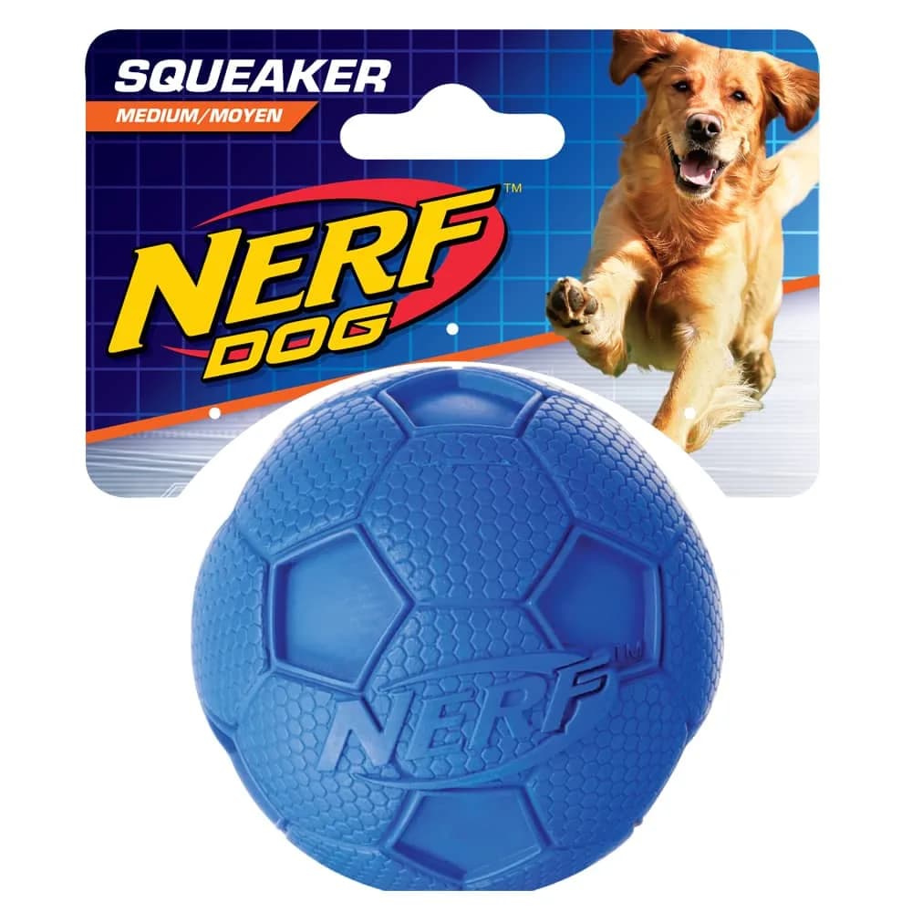 NERF Piszcząca piłka nożna dla psa zielona/niebieska M