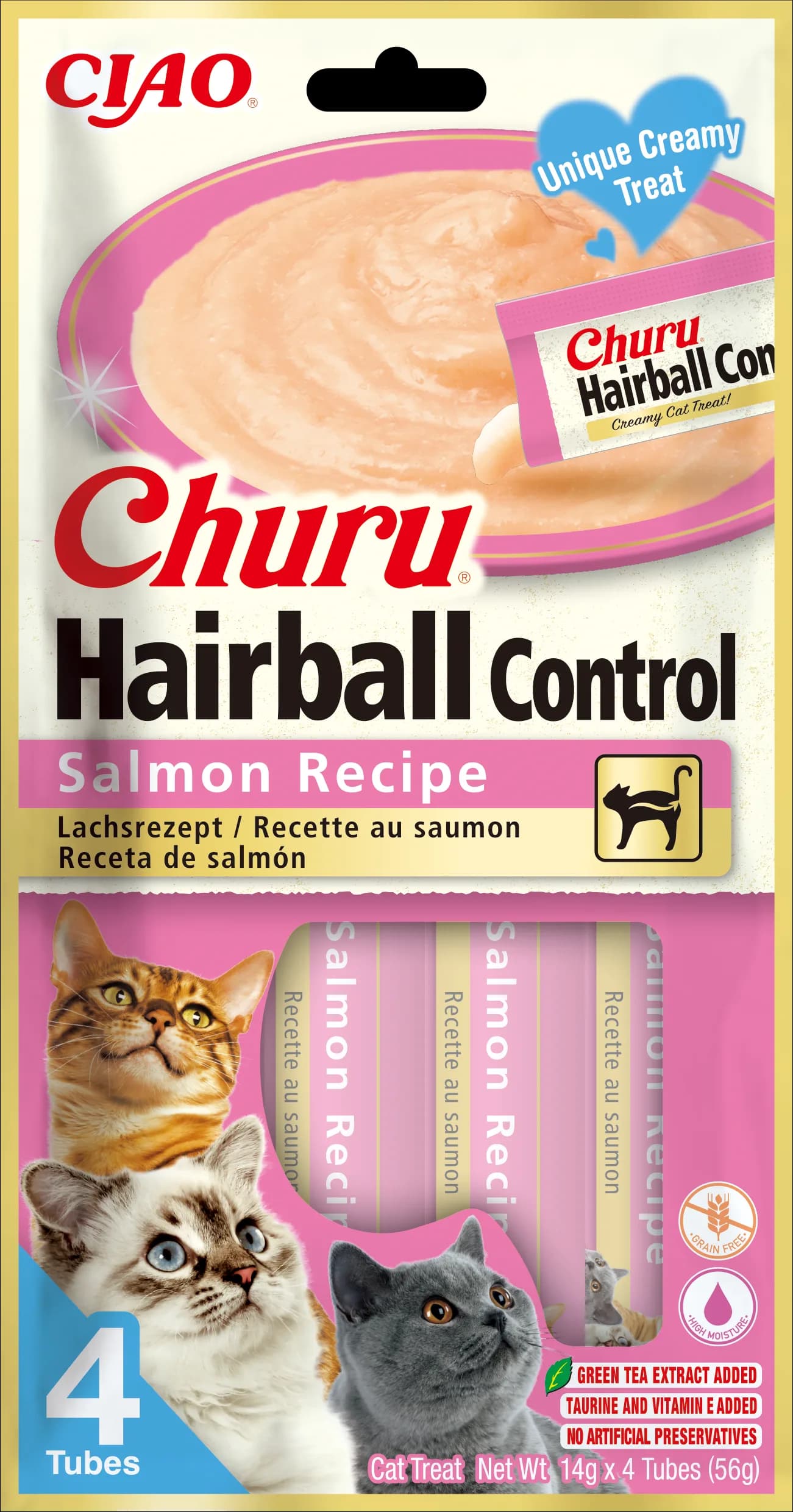 INABA Cat Churu Hairball Salmon Recipe przysmak dla kotów 4 × 14 g 56 g