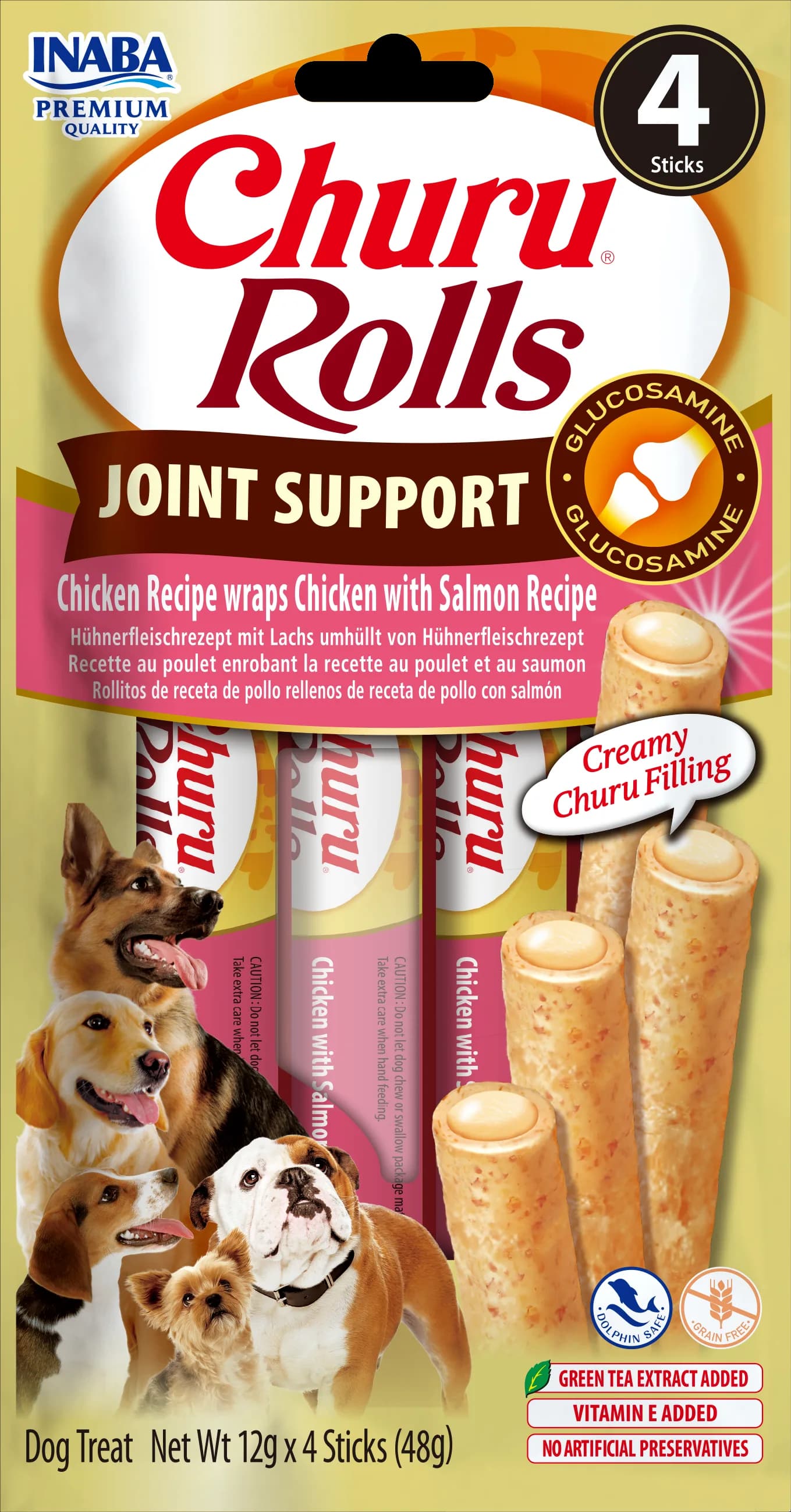 INABA Dog Churu Rolls Joint Support Chicken & Salmon przysmak dla psa wspierający stawy łosoś i kurczak 4 × 12