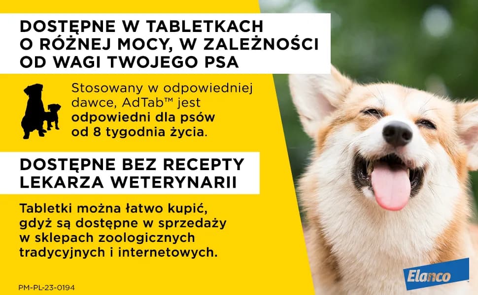 Elanco AdTab tabletki do rozgryzania i żucia dla psów 450 mg dla psów – dla psów 22-45 kg