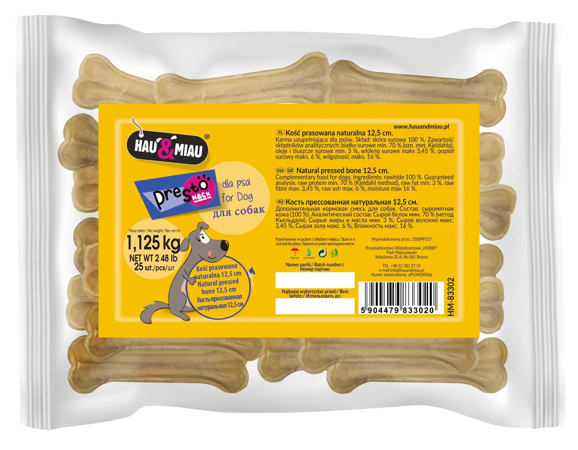 Hau&Miau Kość prasowana naturalna dla psa – 5 cm / 5 cm