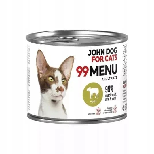 John Dog for Cats 99 Menu karma mokra z kurczakiem i cielęciną dla dorosłych kotów 200 g