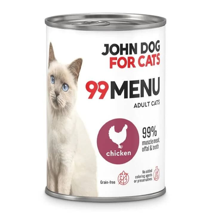 John Dog for Cats 99 Menu karma mokra z kurczakiem dla dorosłych kotów – 400 g