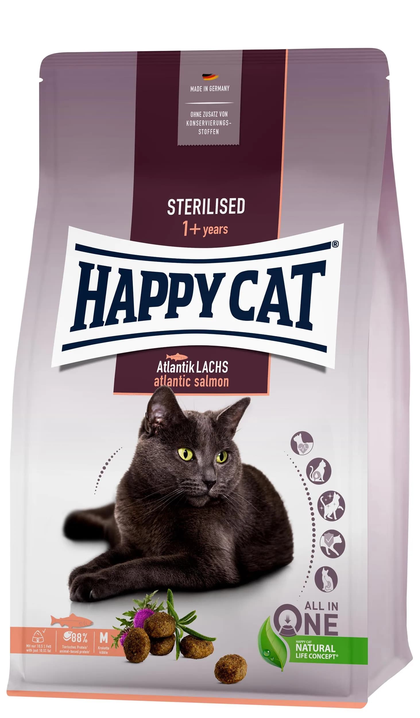 Happy Cat Sterilised Atlantic Salmon, sucha karma dla kotów po sterylizacji łosoś atlantycki