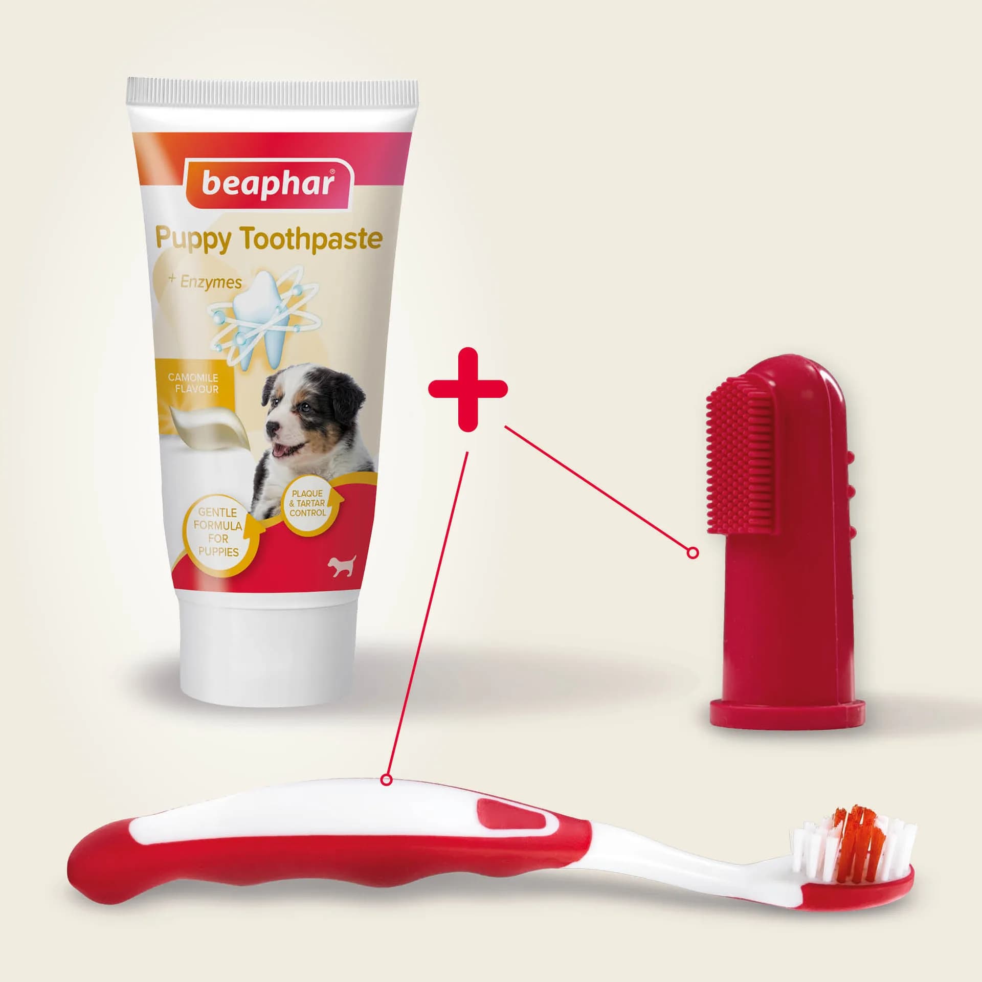 Beaphar Puppy Dental Kit zestaw szczoteczki dla szczeniąt i naparstkowa + pasta do zębów