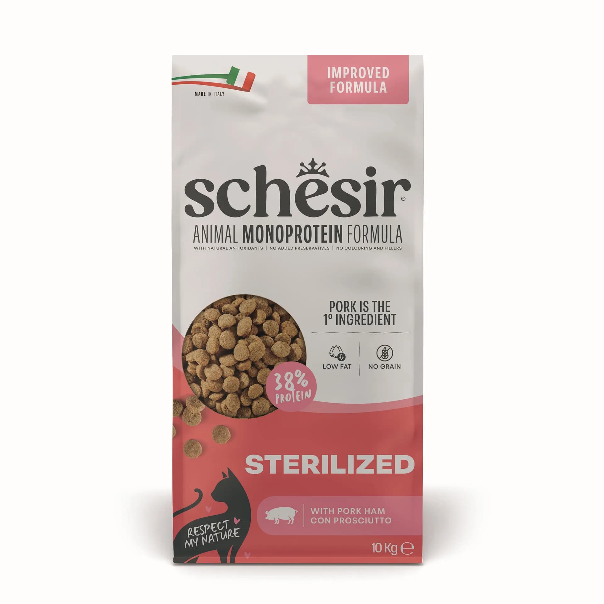 Schesir Animal Monoprotein Formula Sterilized karma sucha dla kota po sterylizacji szynka worek – 10 kg