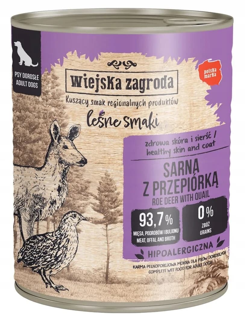 Wiejska Zagroda Karma mokra dla psa Leśne smaki Sarna z przepiórką – 800 g