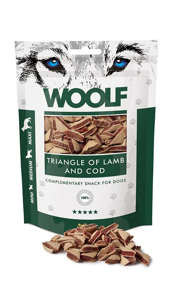 Woolf Triangle Lamb Cod przysmak Smaczki dla psa Jagnięcina z dorszem 100 g