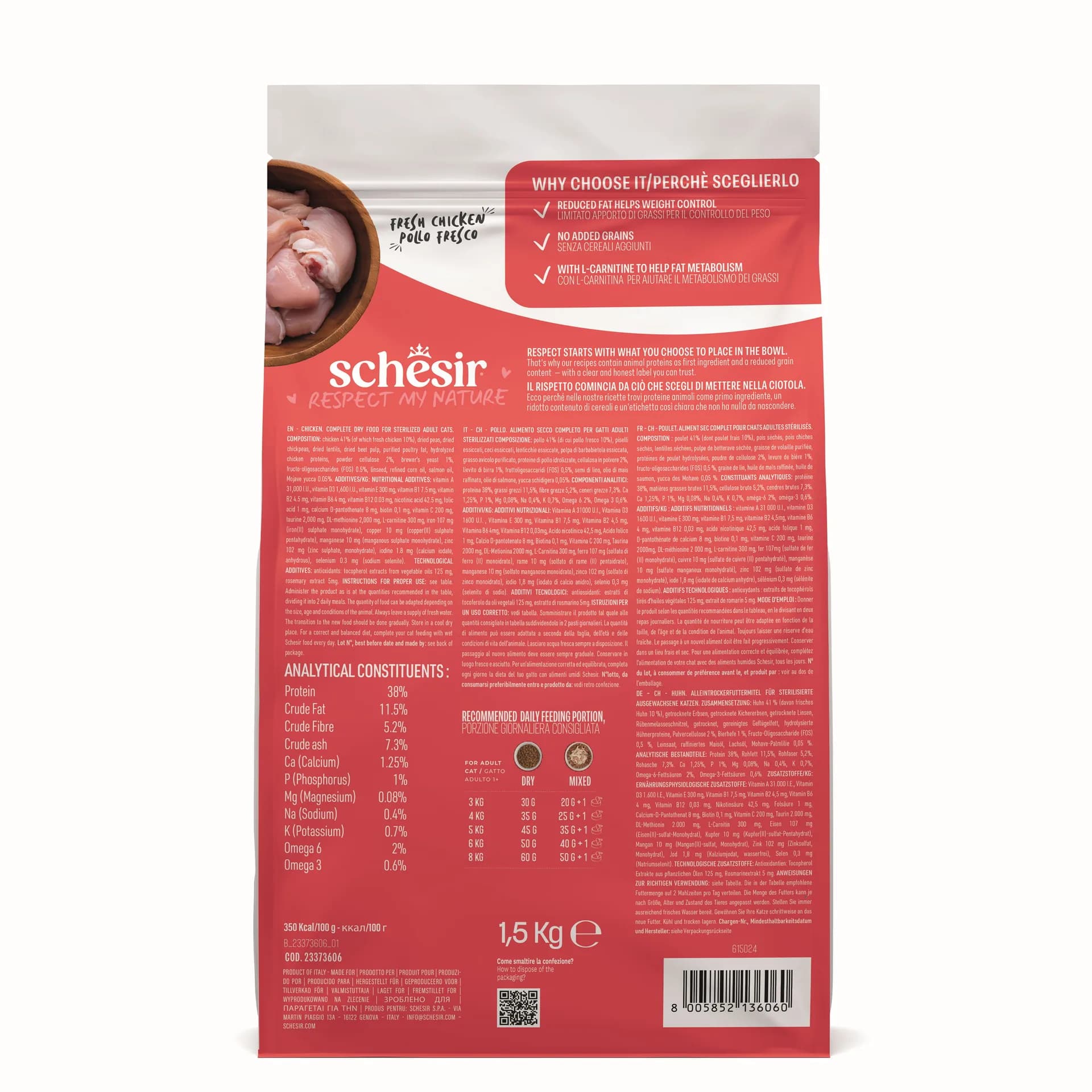 Schesir Animal Monoprotein Formula Sterilized karma sucha dla kota po sterylizacji kurczak worek – 15 kg