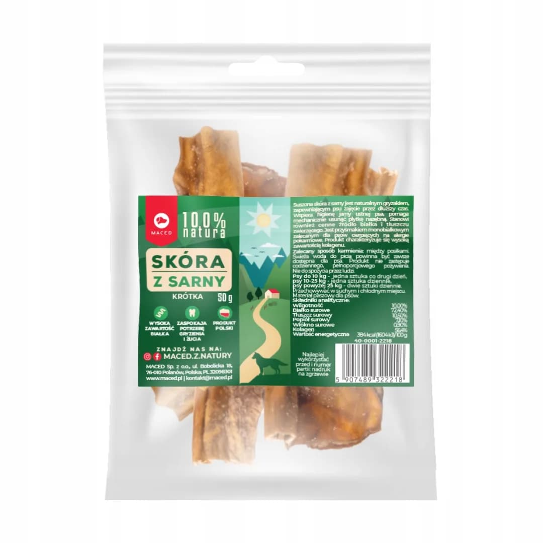 Maced Przysmak dla psa Skóra Sarny 100% Naturalne Smakołyki 1 szt. długa