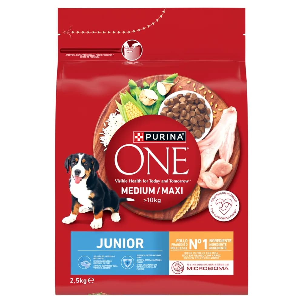 Purina ONE Junior Medium/Maxi Karma dla szczeniąt bogata w kurczaka z ryżem
