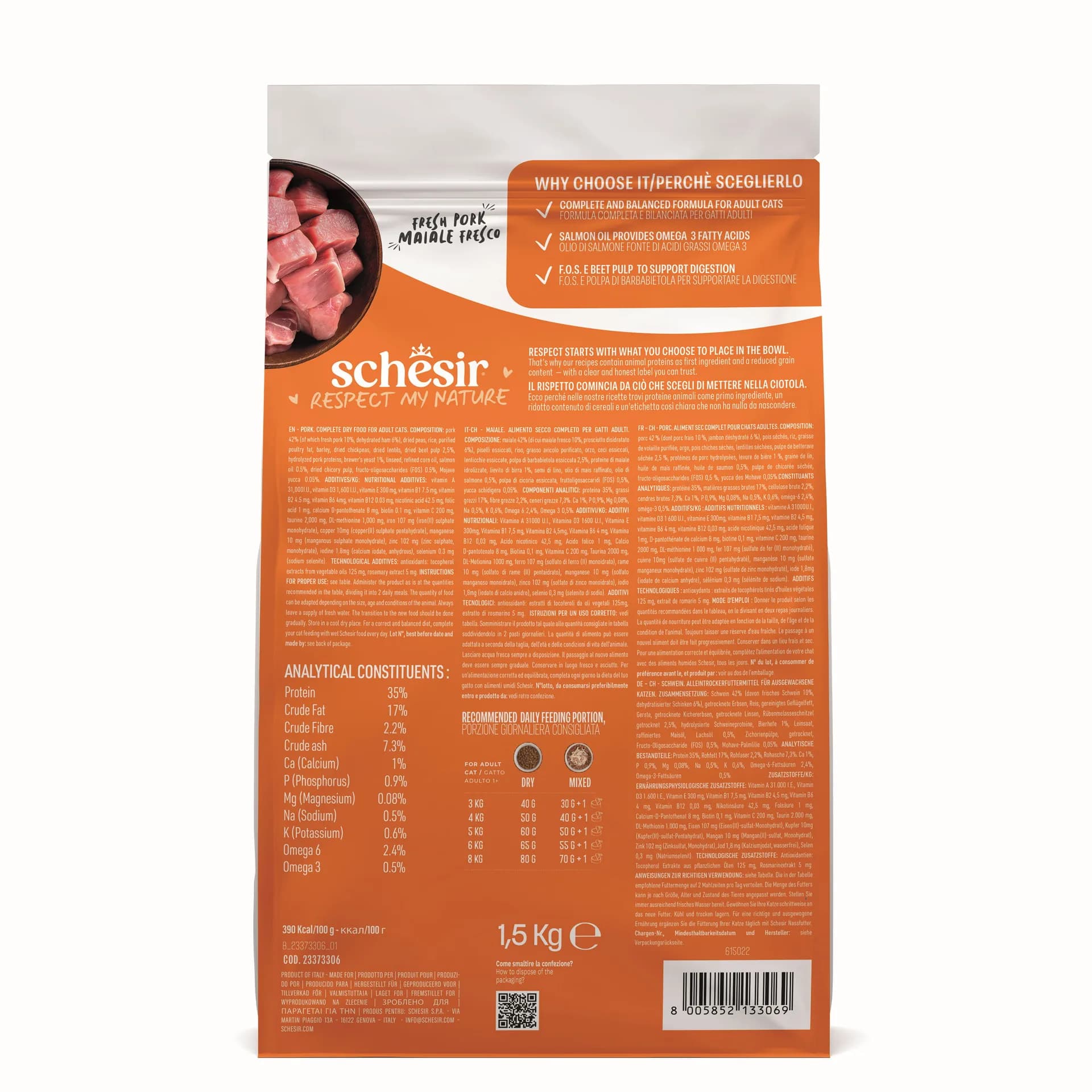 Schesir Animal Monoprotein Formula karma sucha dla dorosłego kota szynka worek – 15 kg
