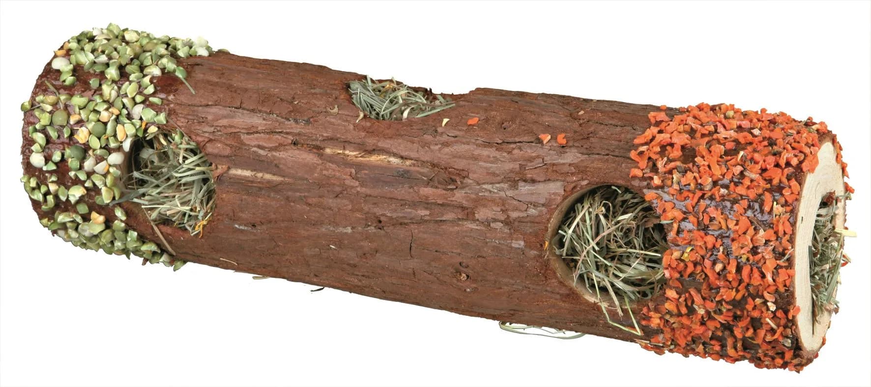 Trixie Tunel dla gryzoni z siankiem z marchewką i groszkiem – ø 6,5 × 20 cm