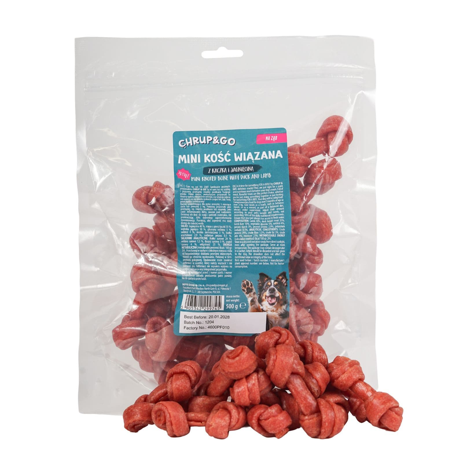 Chrup&Go Przysmak dla psa Mini kość wiązana z kaczką i jagnięciną 500 g