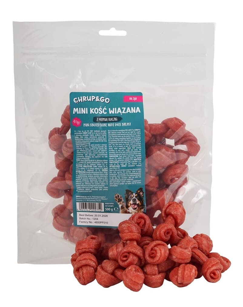 Chrup&Go Przysmaki dla psów Mini kość wiązana kaczka 500 g
