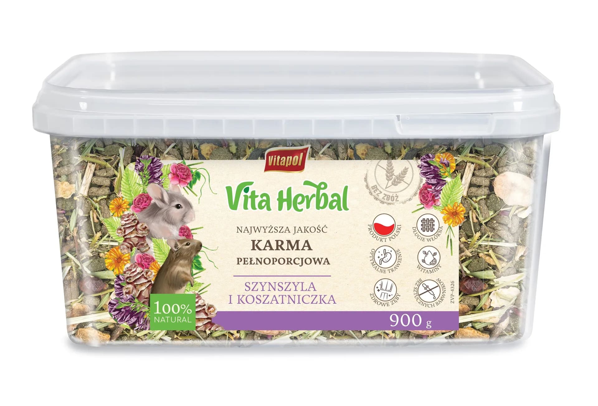 Vitapol Vita Herbal karma pełnoporcjowa dla szynszyli i koszatniczki – 900 g