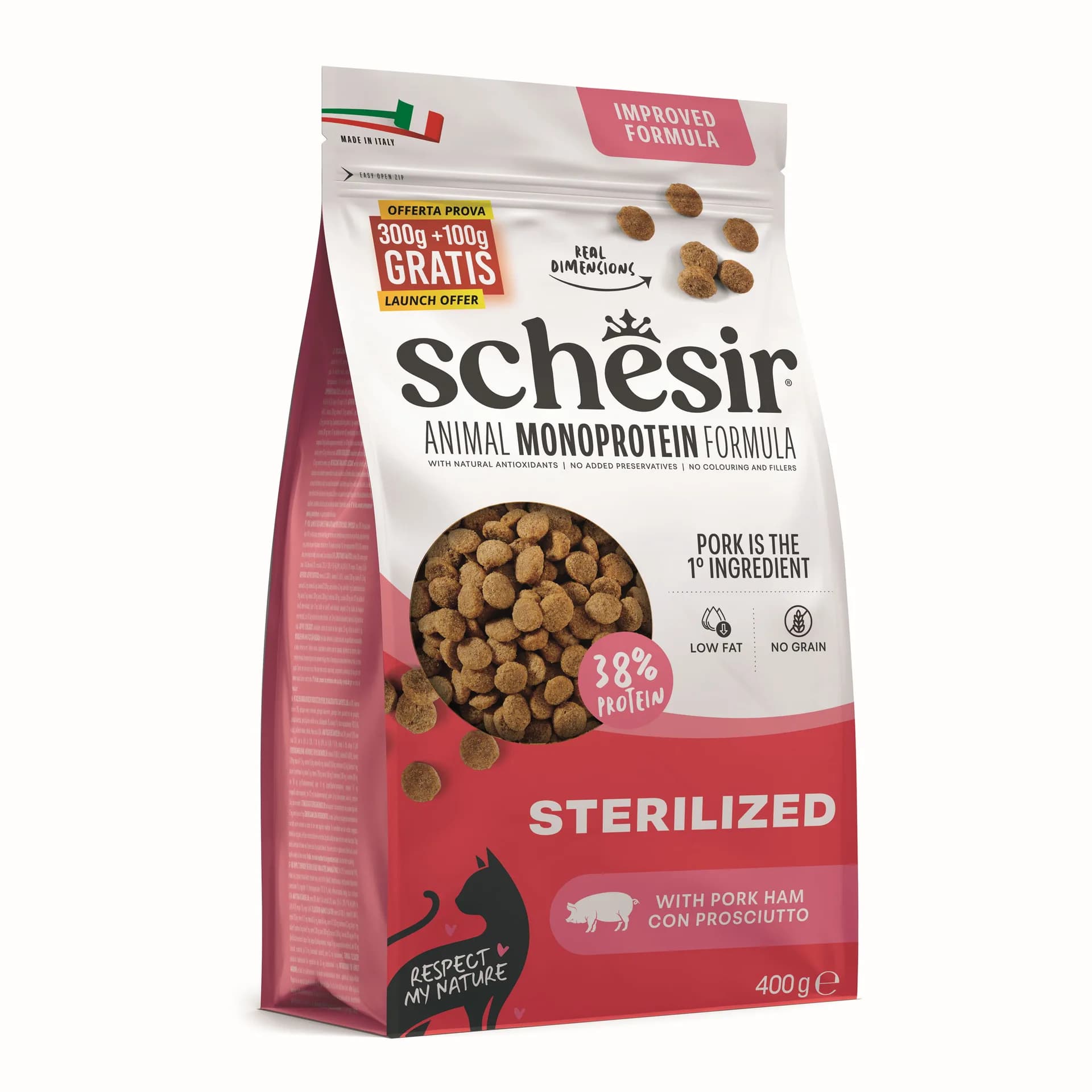 Schesir Animal Monoprotein Formula Sterilized karma sucha dla kota po sterylizacji szynka worek