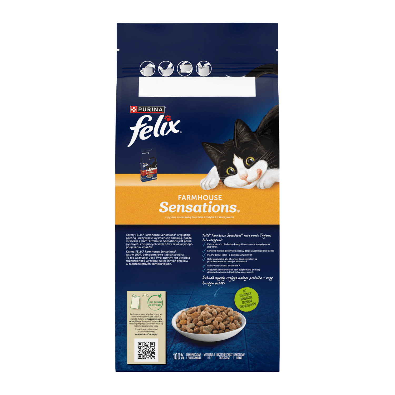 Felix Farmhouse Sensations karma sucha z kurczakiem i indykiem dla dorosłych kotów 2 kg
