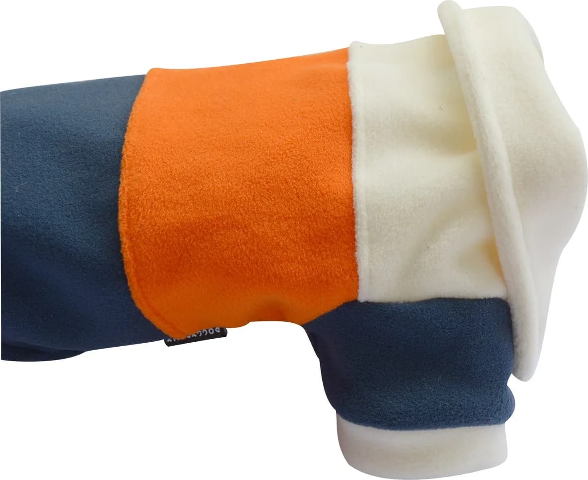 DoggyDolly Sweter z polaru dla małego psa w kremowo/pomarańczowo/niebieskie paski XS