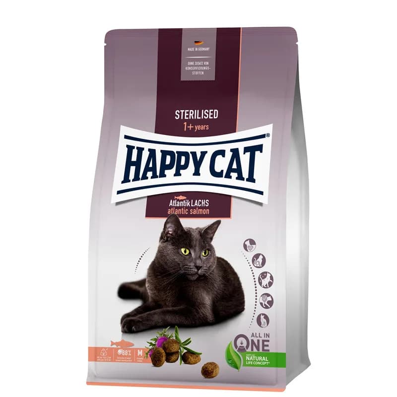 Happy Cat Sterilised Atlantic Salmon, sucha karma dla kotów po sterylizacji łosoś atlantycki – 1,3 kg