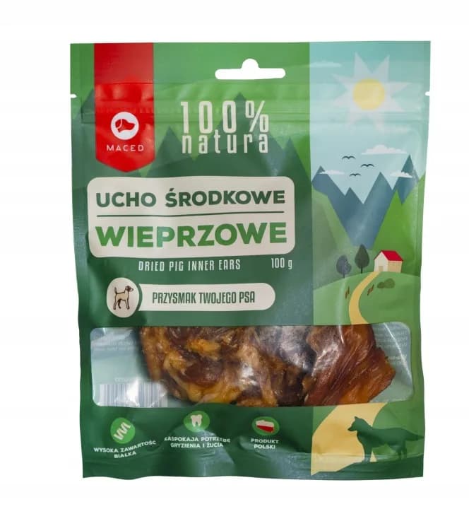 Maced Naturalny Gryzak dla psa Ucho Wieprzowe Środkowe 100% Natura 100 g