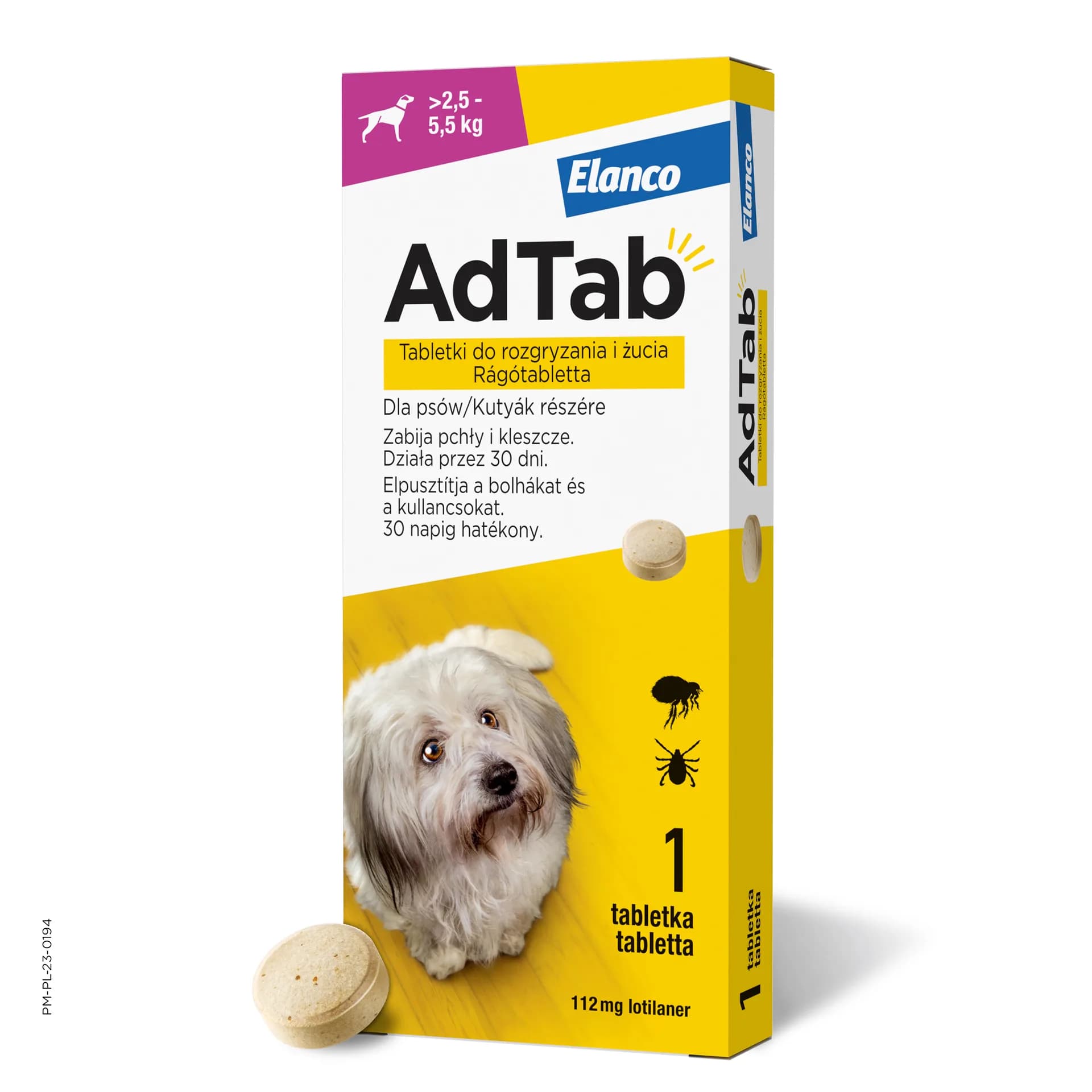Elanco AdTab tabletki do rozgryzania i żucia dla psów 450 mg dla psów – dla psów 2,5–5,5 kg