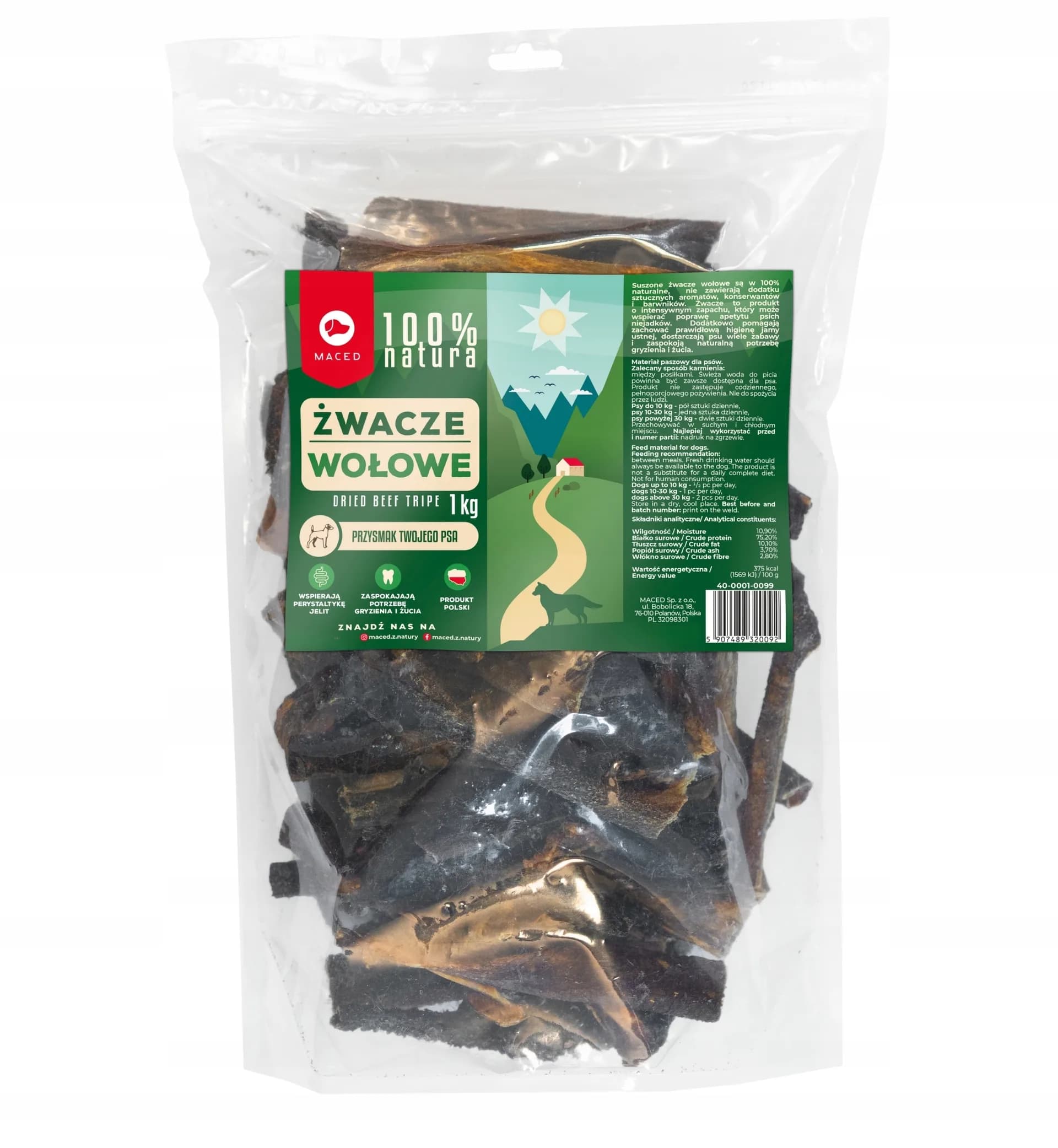 Maced Przysmak dla psa Żwacze Wołowe na Apetyt 100% Natura Smakołyki – 1 kg