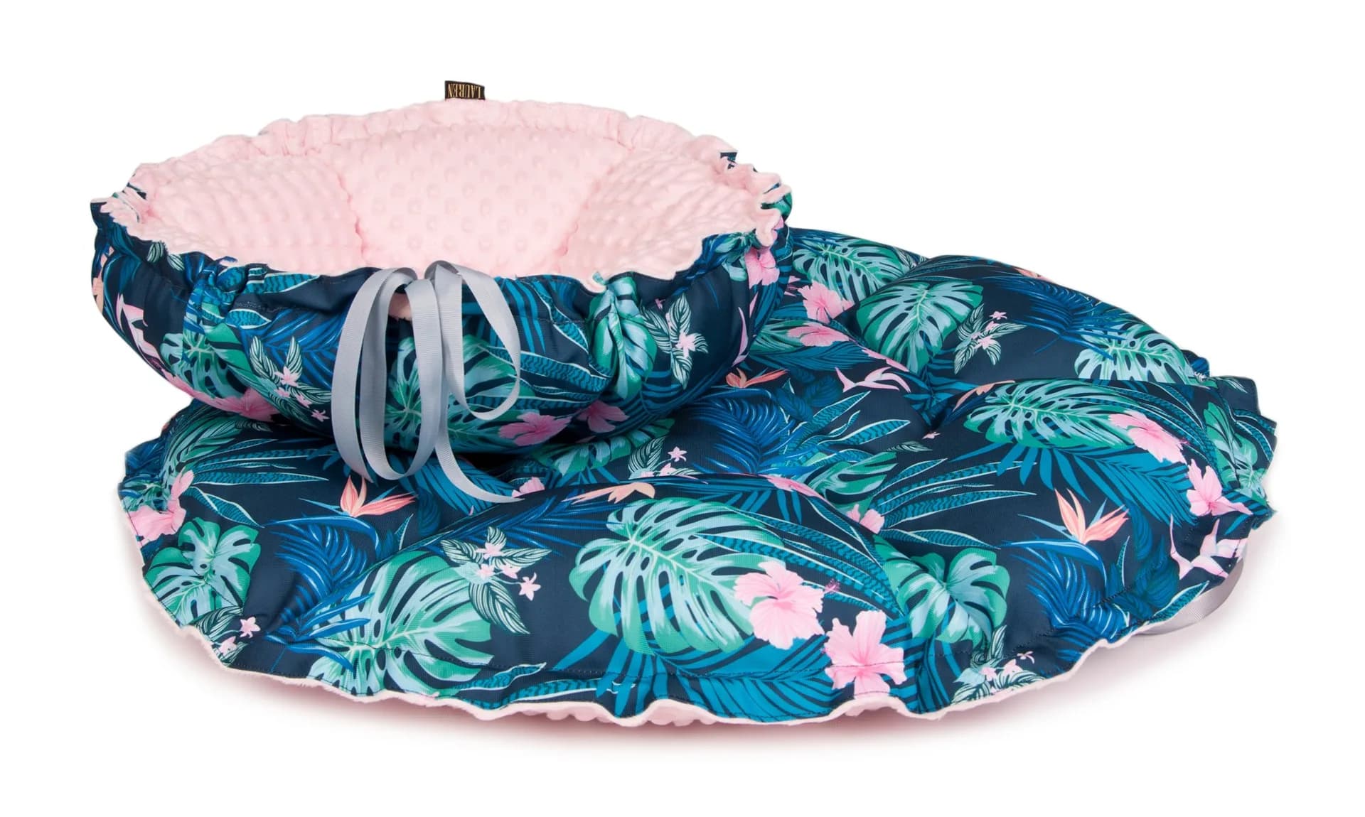 Lauren Design legowisko pikowane dla kota i psa Daisy Tropic Tropic + róż minky/⌀ 80 cm