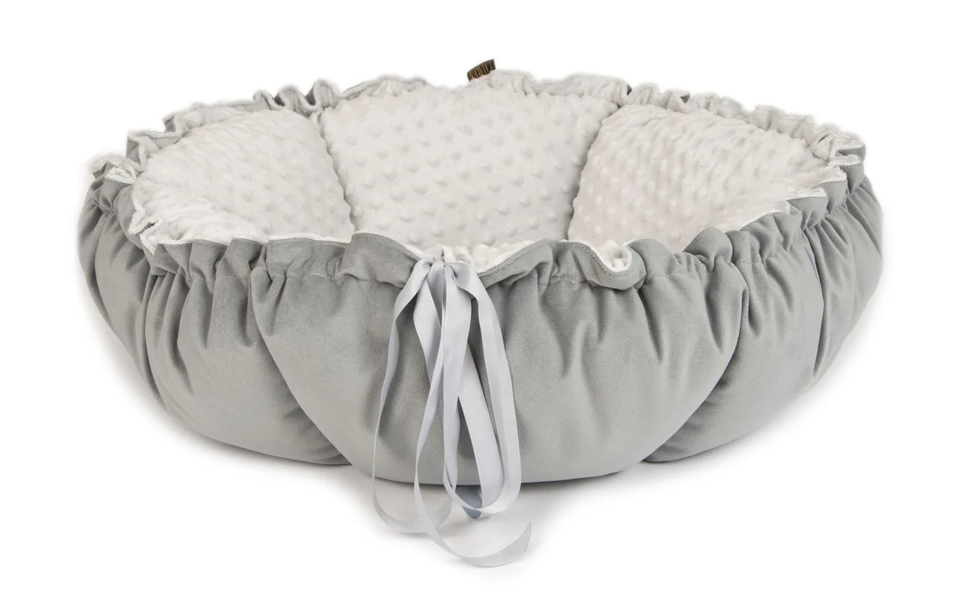 Lauren Design Legowisko dla kota i psa Daisy Velvet – szary velvet + róż minky / ⌀ 80