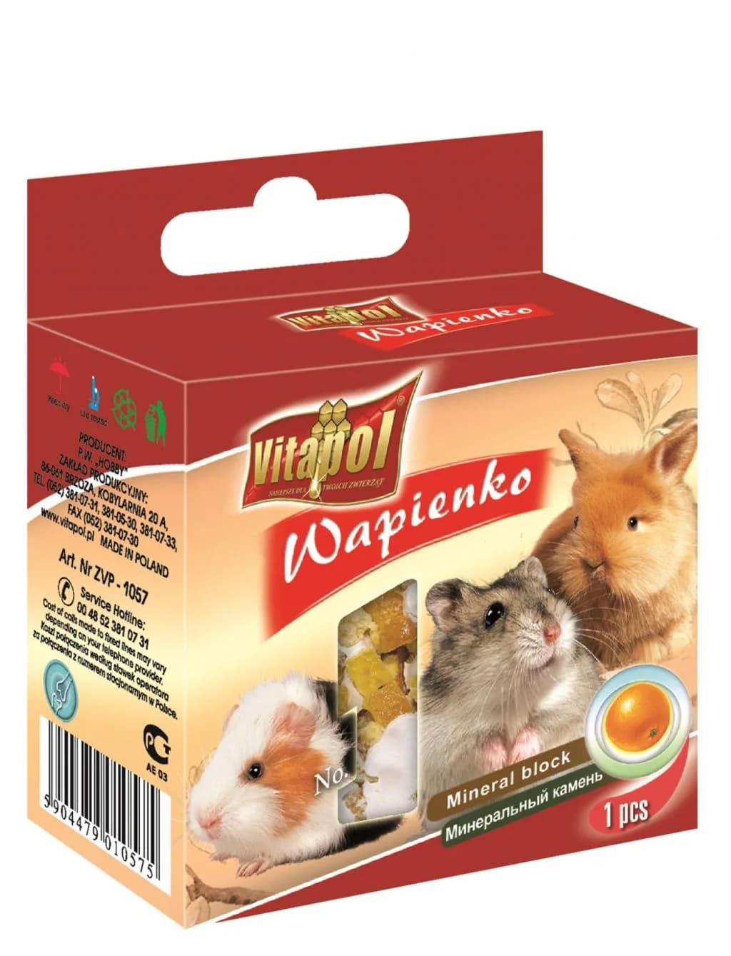 Vitapol Kostka wapienna dla gryzoni i królika Pomarańczowa