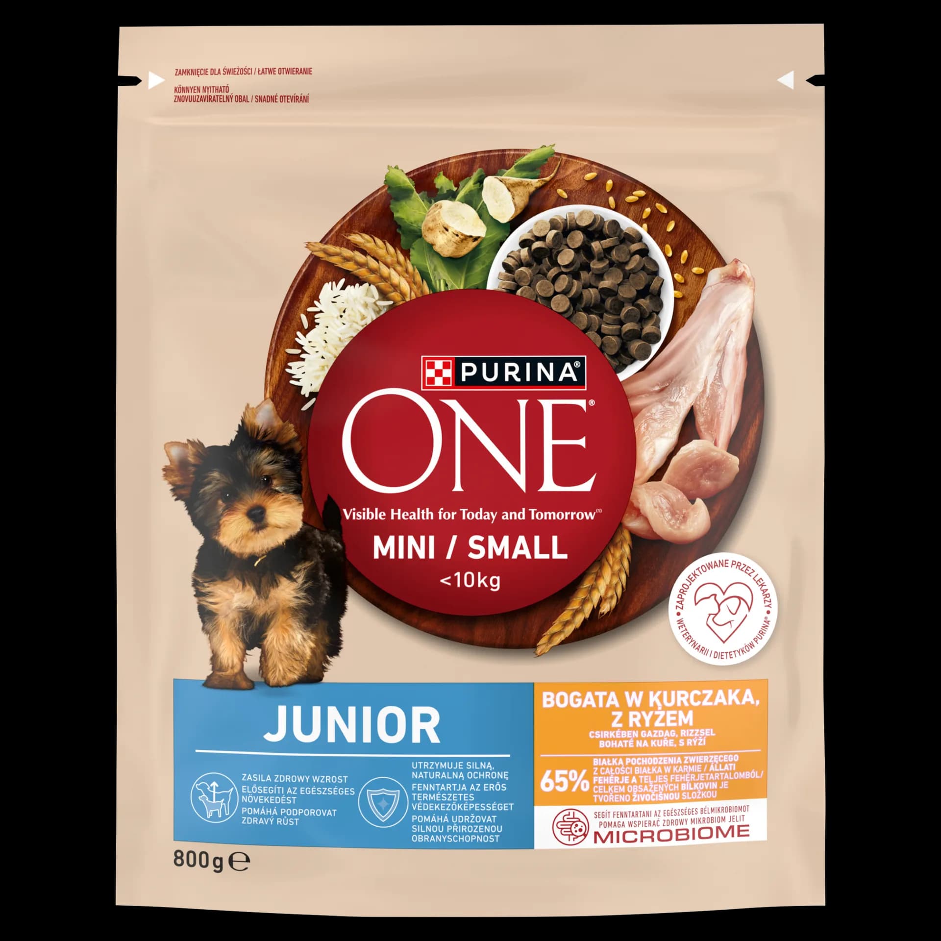 Purina ONE Mini/Small Junior karma sucha bogata w kurczaka z ryżem dla szczeniąt małych ras 800 g