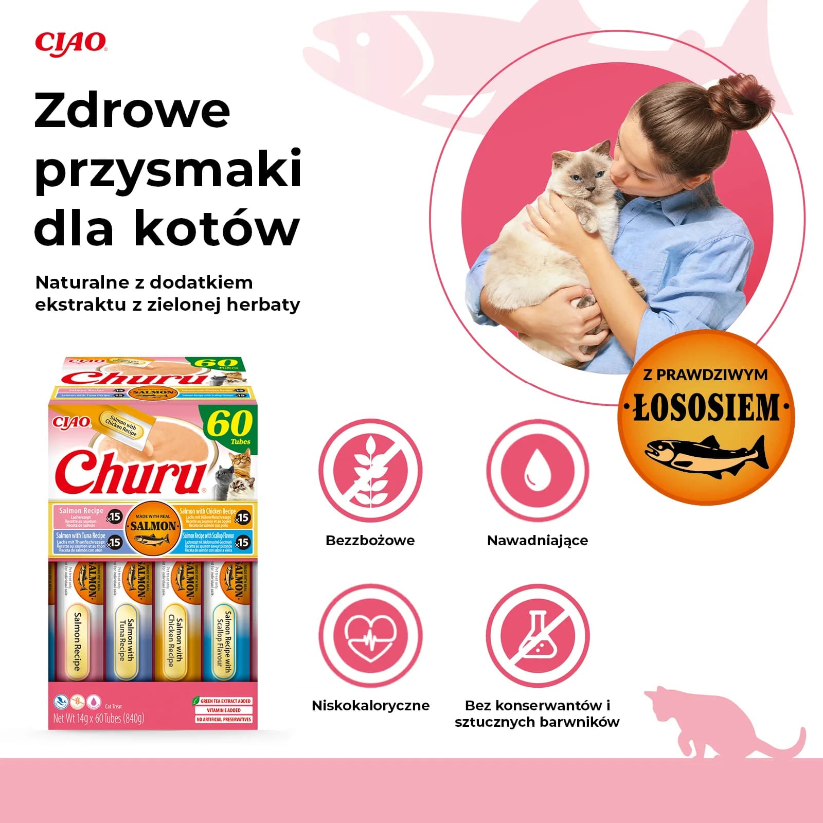 INABA Cat Churu 60P Churu Salmon 60 × 14 g przysmak dla kotów Salmon 840 g