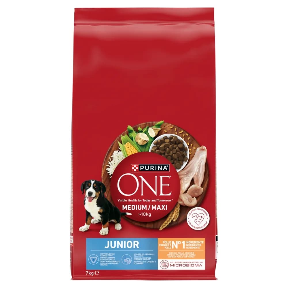 Purina ONE Junior Medium/Maxi Karma dla szczeniąt bogata w kurczaka z ryżem – 7 kg