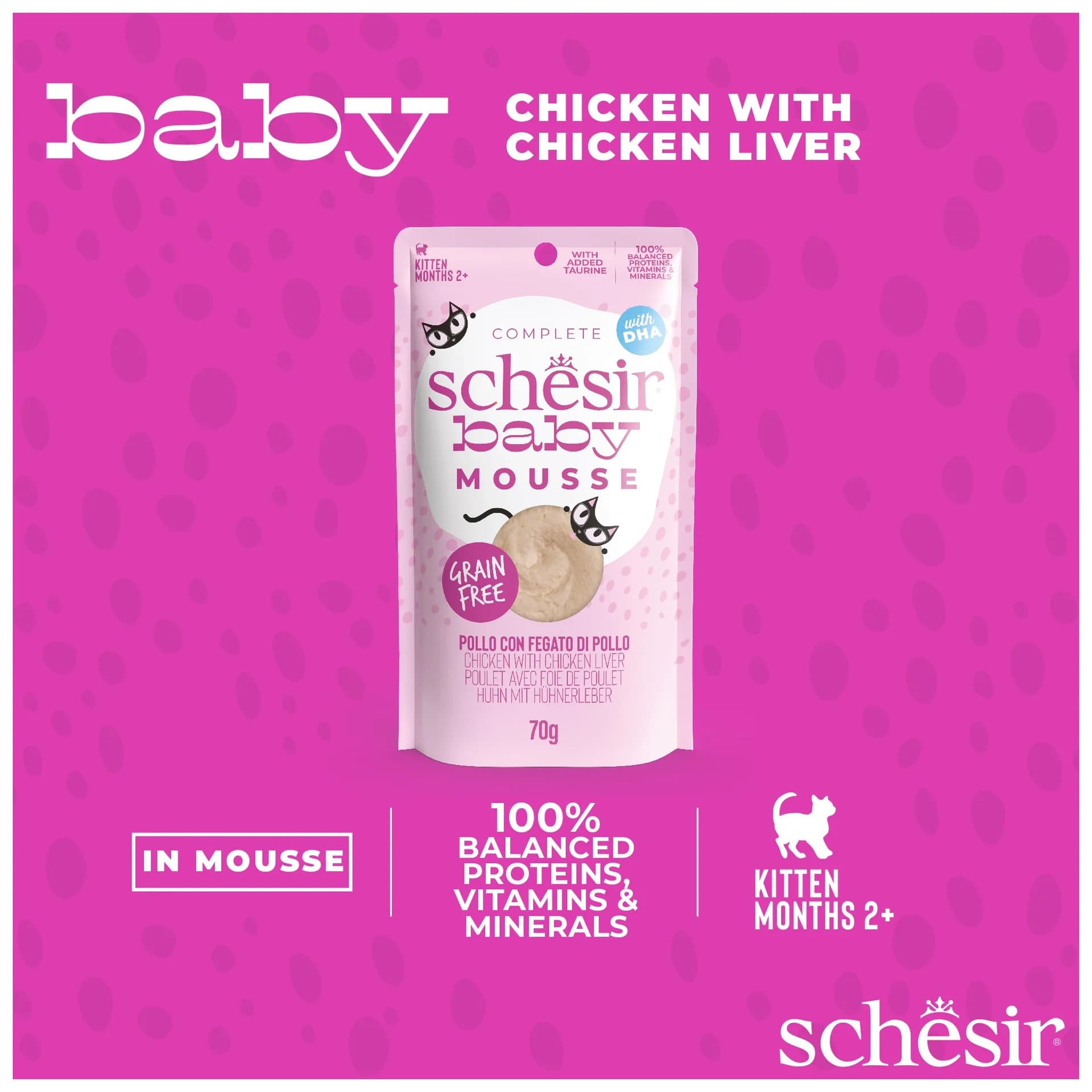 Schesir Baby Mousse karma mokra dla kociąt kurczak z wątróbką 70 g