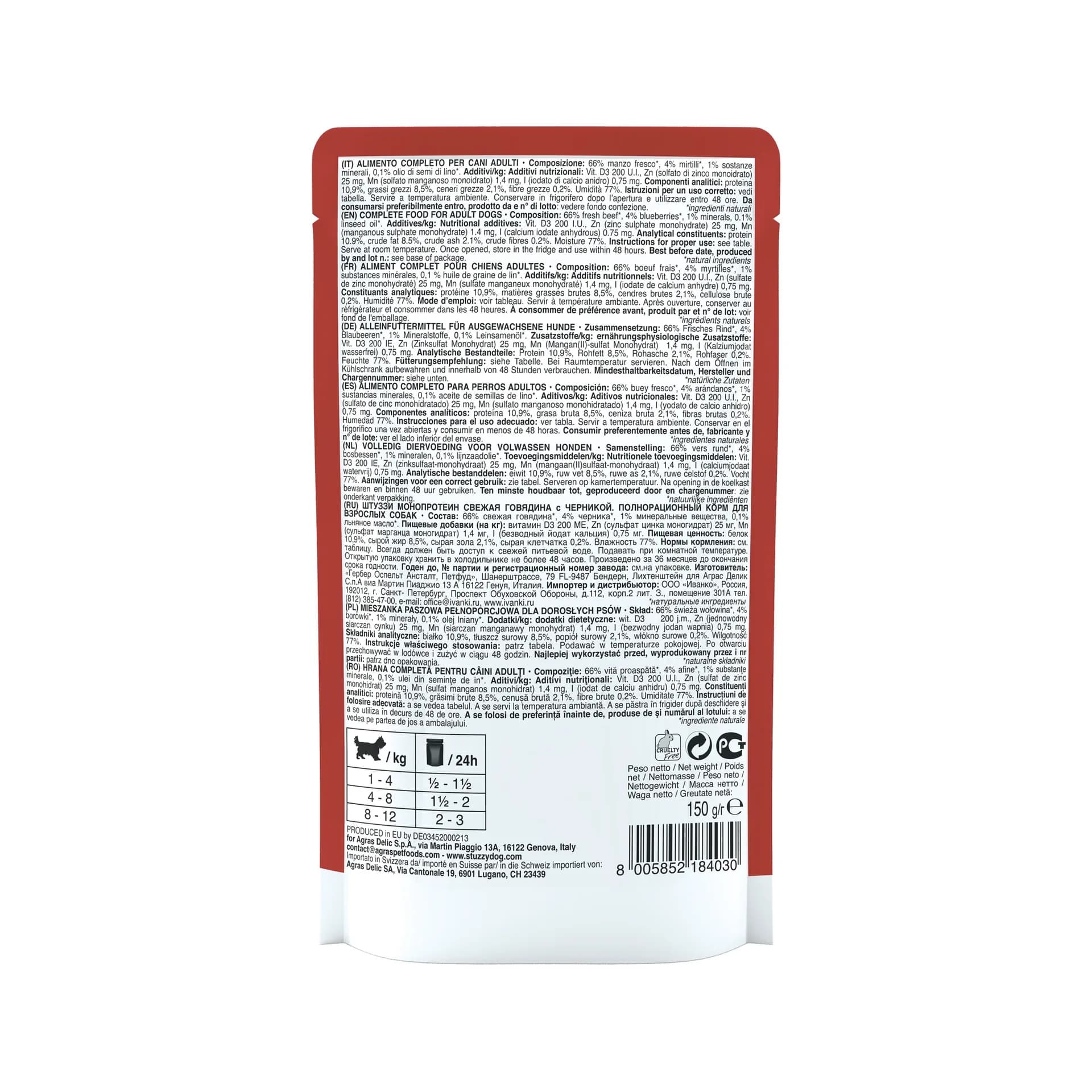 Stuzzy Monoprotein karma mokra dla dorosłych psów świeża wołowina z borówką pasztet 150 g