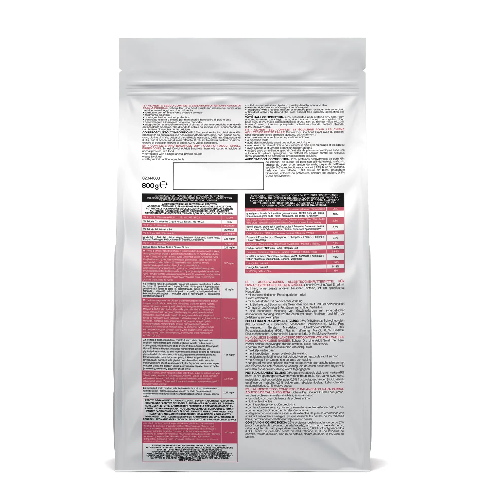 Schesir Original Small Adult With Ham karma sucha z wieprzowiną i szynką dla dorosłych psów małych ras – 0,8 kg