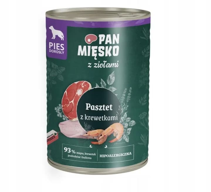 Pan Mięsko Karma mokra dla psa z Ziołami Pasztet z krewetkami 400 g