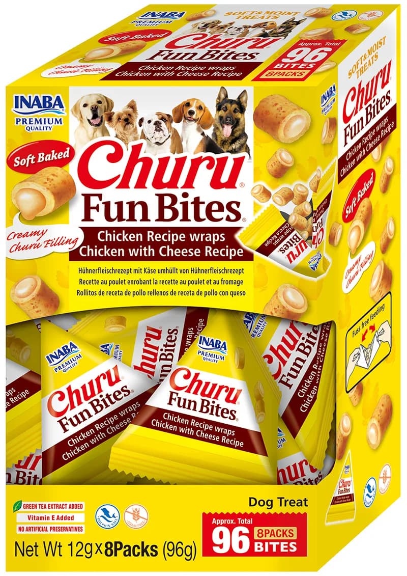 INABA Dog Churu Fun Bites kurczak i ser Miękkie kąski dla psa 8 × 12 g 96 g