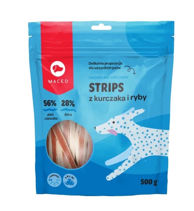 Maced Strips Paski przysmak dla dorosłych psów Kurczaka i Ryby Smakołyki 500 g