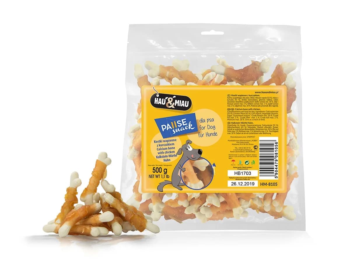 Hau&Miau Kostki wapienne przysmak dla psów z kurczakiem 0,5 1 kg 500 g