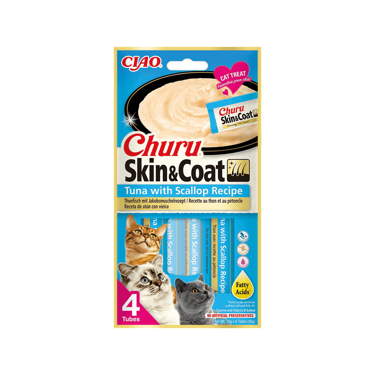 INABA Cat Churu Skin&Coat przysmak dla kotów Tuna Scallop 4 × 14 g