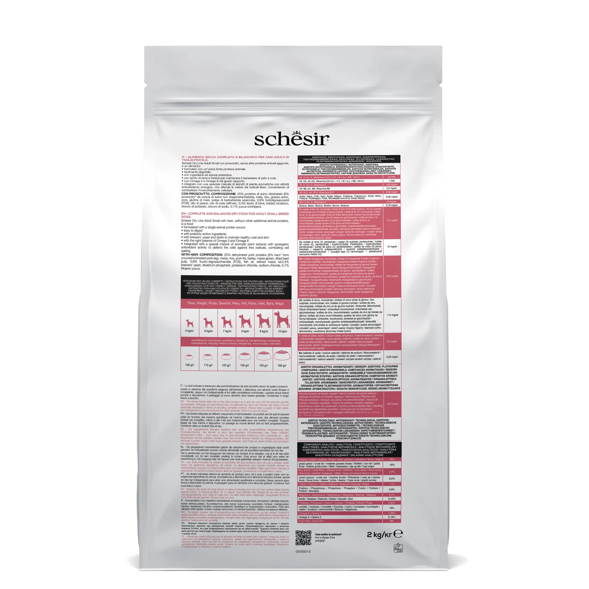 Schesir Original Small Adult With Ham karma sucha z wieprzowiną i szynką dla dorosłych psów małych ras – 2 kg