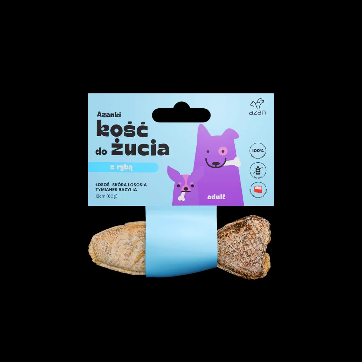 Azanki Kość z łososiem w skórze łososia z tymiankiem Kształt Rybki 12 cm