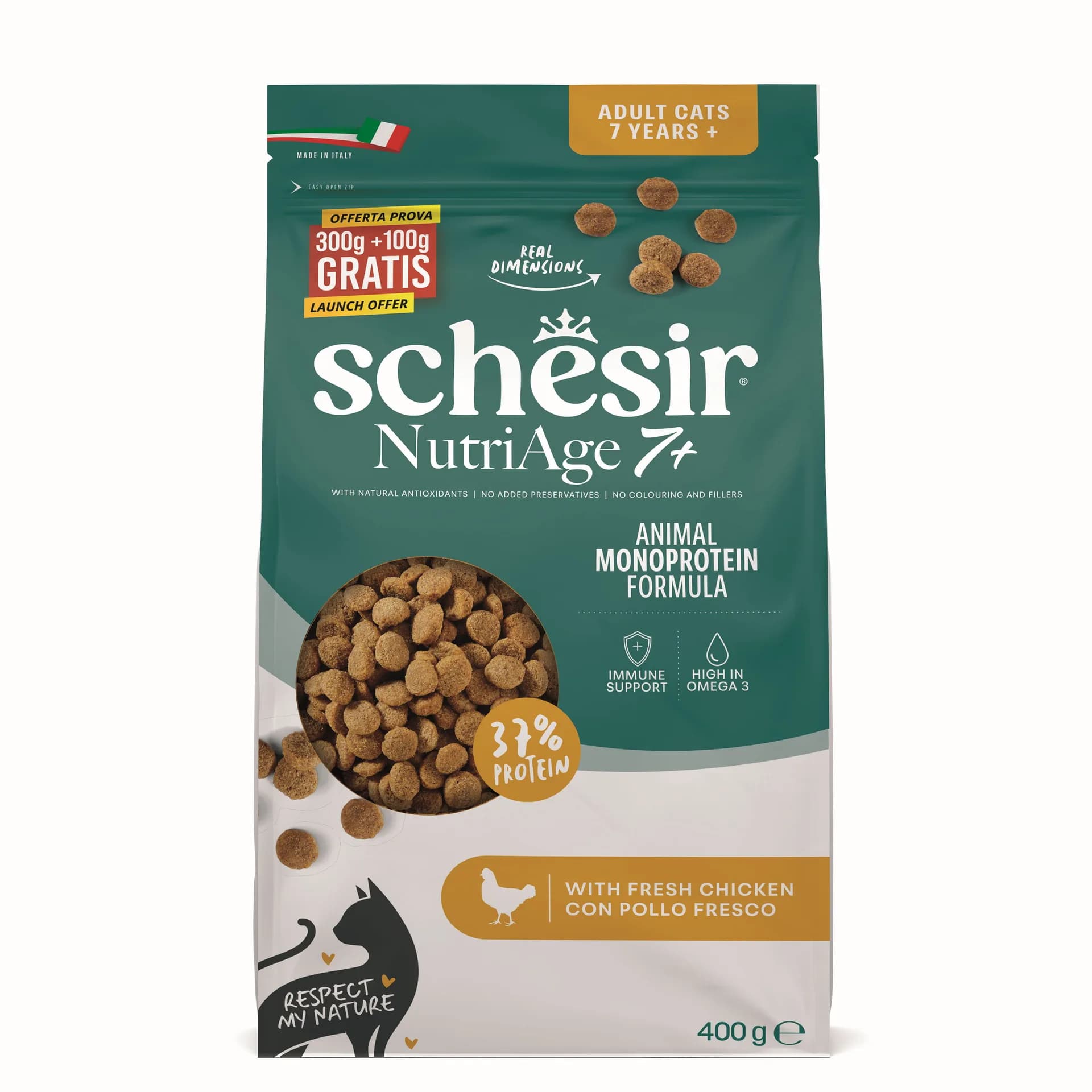 Schesir Animal Monoprotein Formula Nutriage 7+ karma sucha dla kotów pow. 7 roku życia kurczak – 400 g
