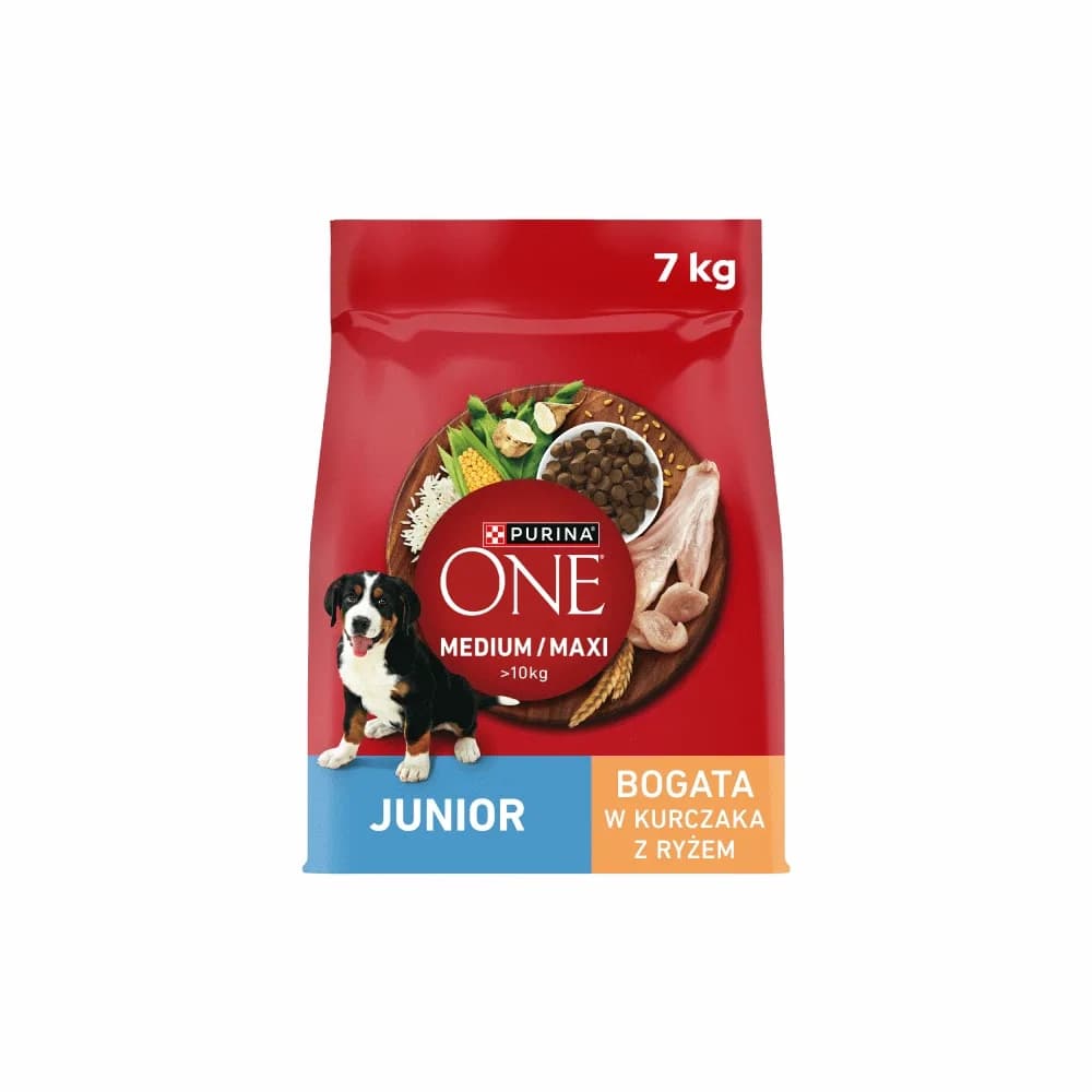 Purina ONE Junior Medium/Maxi Karma dla szczeniąt bogata w kurczaka z ryżem – 7 kg