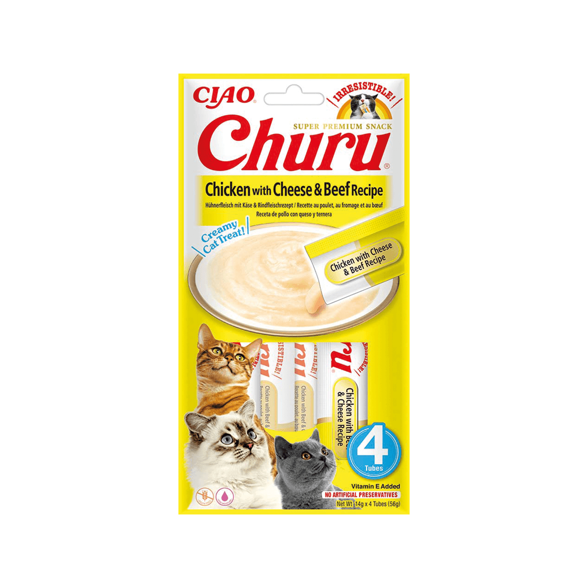 INABA Cat Churu Chicken Cheese&beef przysmak dla kotów 4 × 14 g